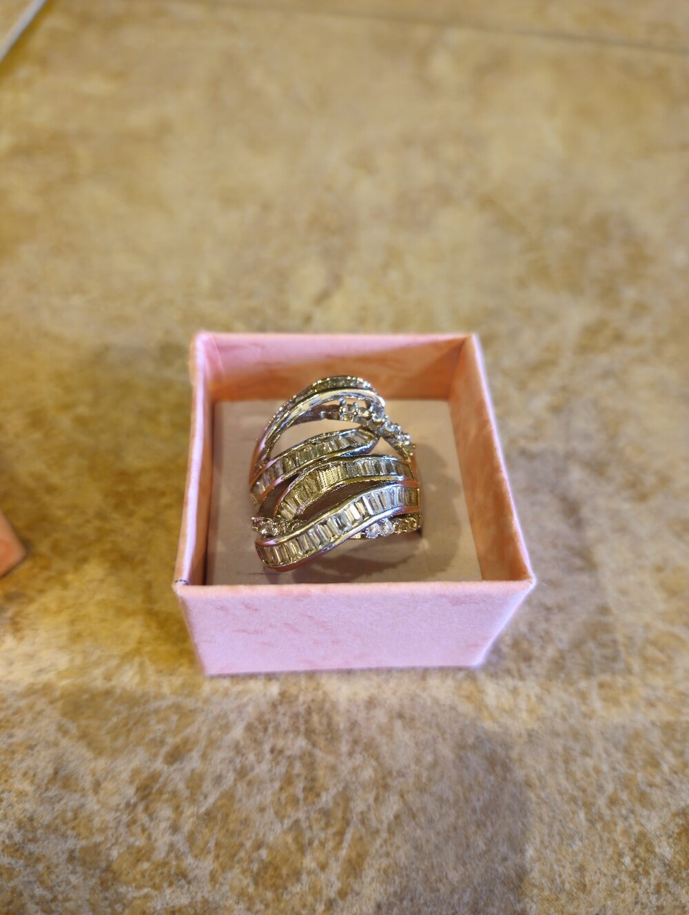 Silver-tone Crystal Wave Ring Sz 8.5/18.5mm Statement Ring - Women's Jewelry